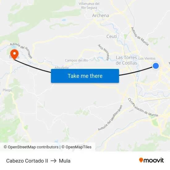 Cabezo Cortado II to Mula map