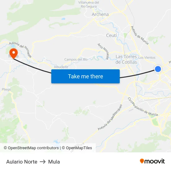 Aulario Norte to Mula map