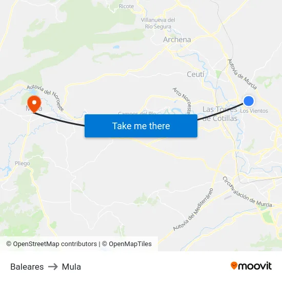 Baleares to Mula map