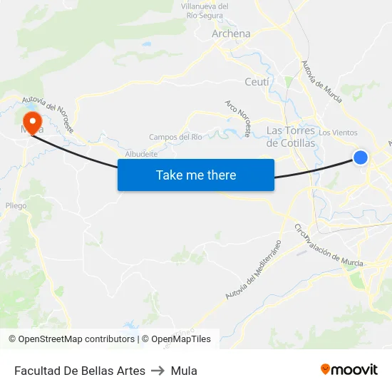 Facultad De Bellas Artes to Mula map