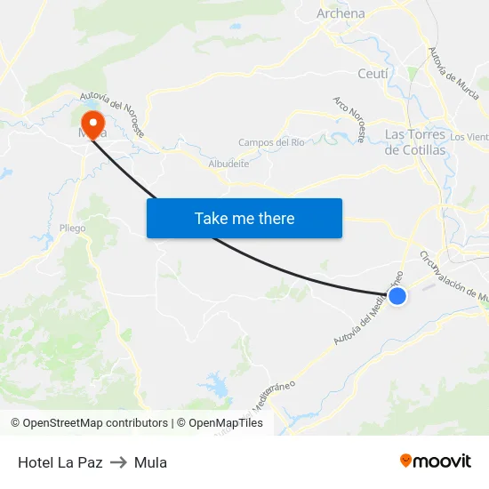 Hotel La Paz to Mula map