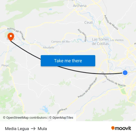 Media Legua to Mula map