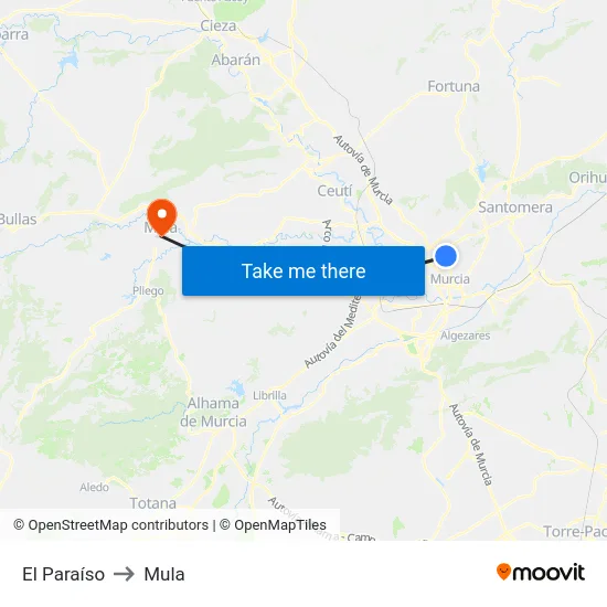 El Paraíso to Mula map