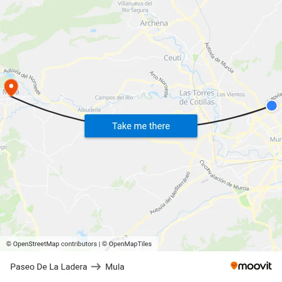 Paseo De La Ladera to Mula map