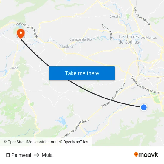 El Palmeral to Mula map