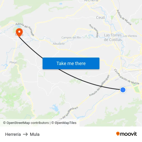Herrería to Mula map