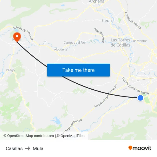 Casillas to Mula map