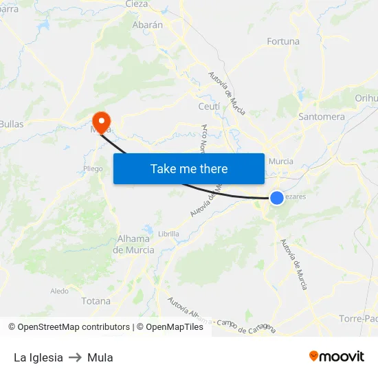 La Iglesia to Mula map