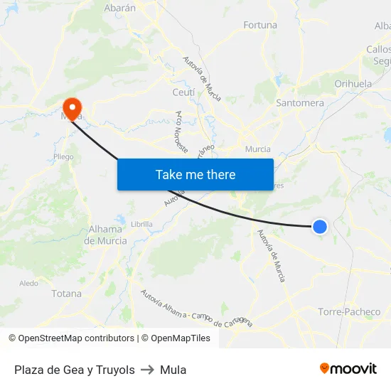 Plaza de Gea y Truyols to Mula map