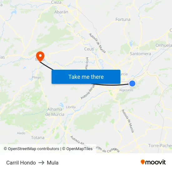 Carril Hondo to Mula map