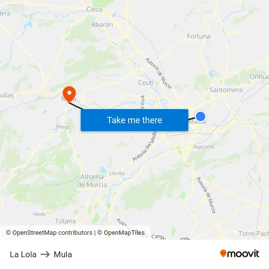 La Lola to Mula map