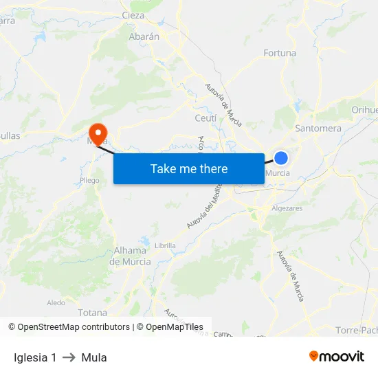 Iglesia 1 to Mula map