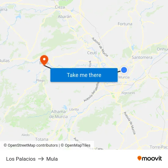 Los Palacios to Mula map