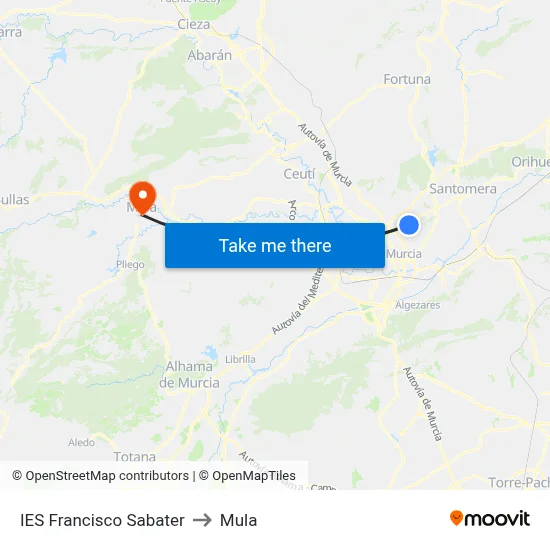 IES Francisco Sabater to Mula map