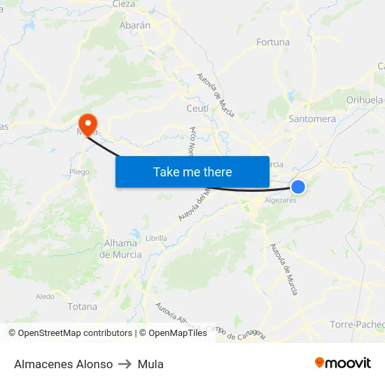 Almacenes Alonso to Mula map