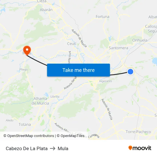 Cabezo De La Plata to Mula map