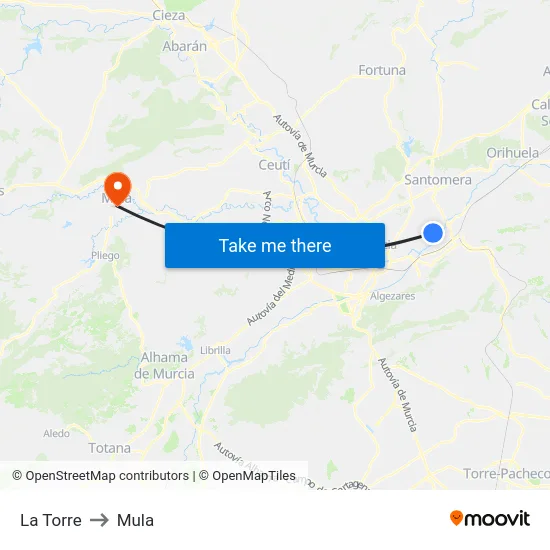 La Torre to Mula map