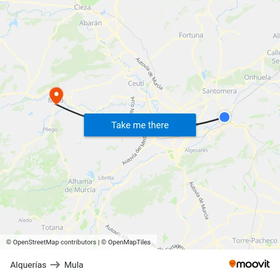 Alquerías to Mula map