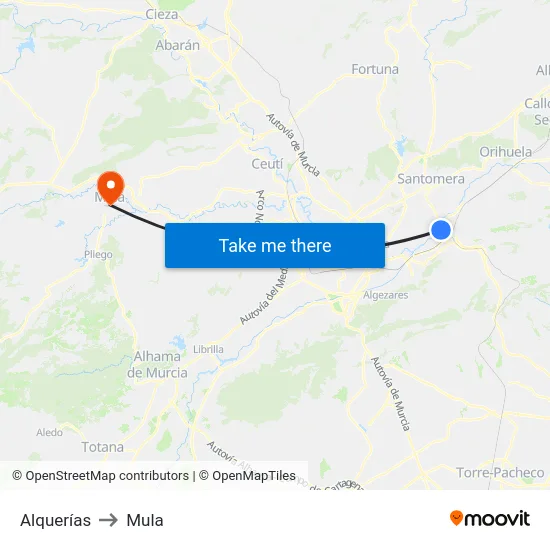 Alquerías to Mula map