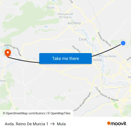 Avda. Reino De Murcia 1 to Mula map