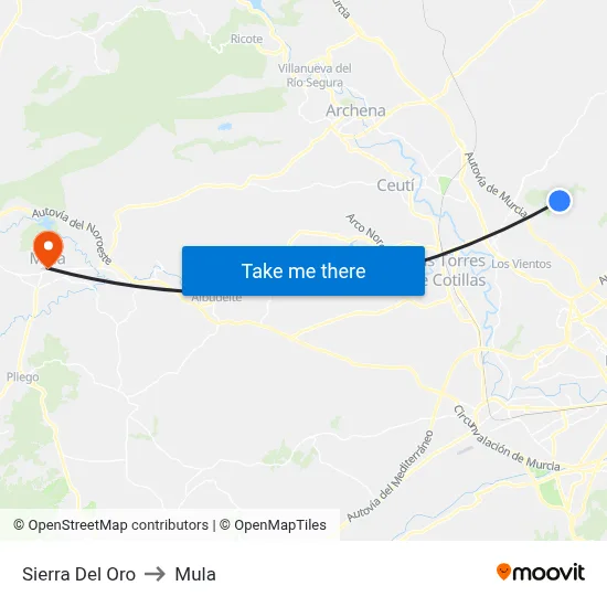 Sierra Del Oro to Mula map