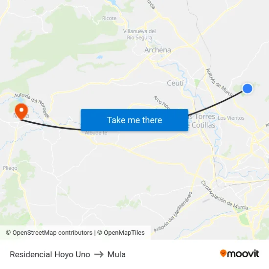 Residencial Hoyo Uno to Mula map