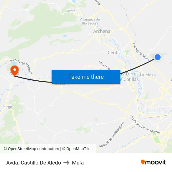 Avda. Castillo De Aledo to Mula map