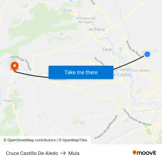 Cruce Castillo De Aledo to Mula map