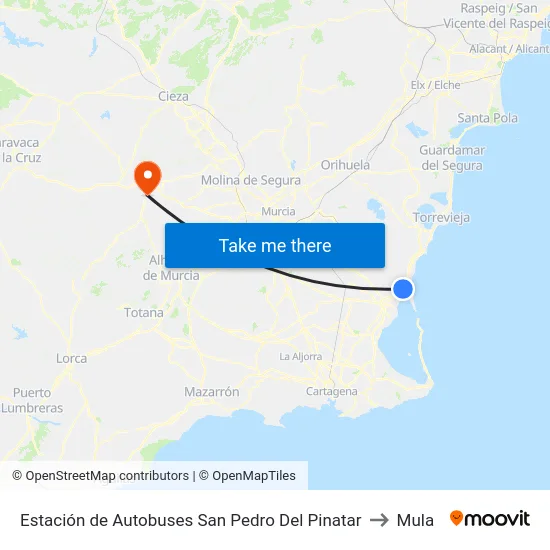 Estación de Autobuses San Pedro Del Pinatar to Mula map
