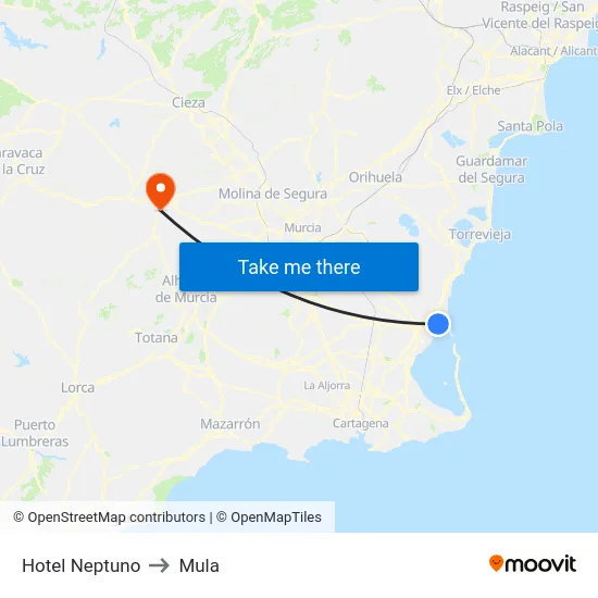 Hotel Neptuno to Mula map