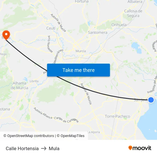 Calle Hortensia to Mula map