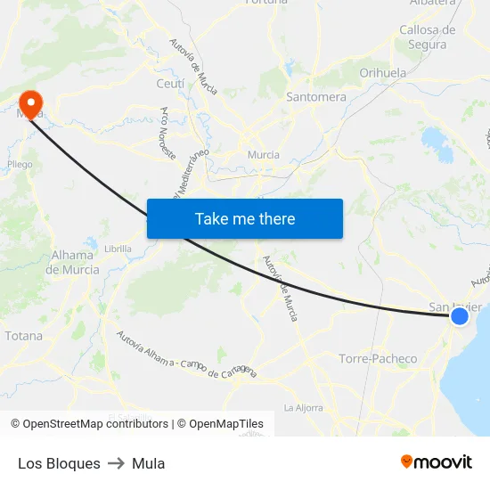 Los Bloques to Mula map