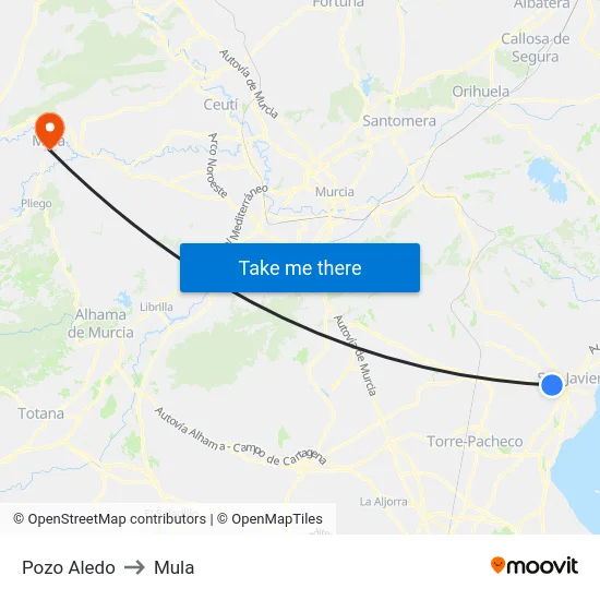 Pozo Aledo to Mula map