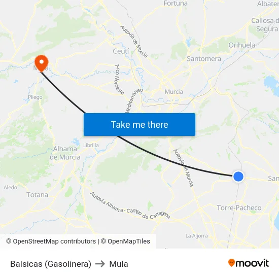 Balsicas (Gasolinera) to Mula map