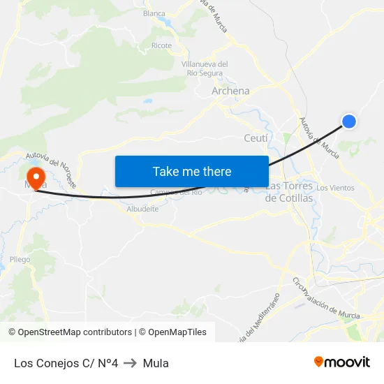 Los Conejos C/ Nº4 to Mula map