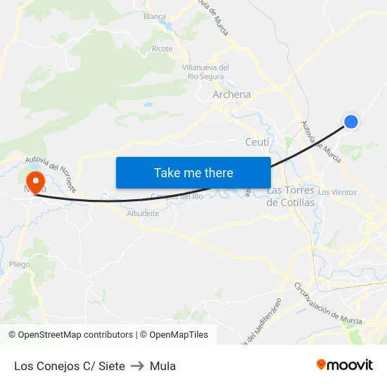 Los Conejos C/ Siete to Mula map