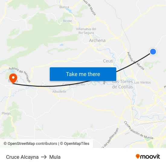 Cruce Alcayna to Mula map