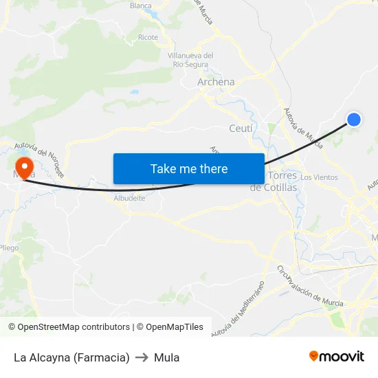 La Alcayna (Farmacia) to Mula map