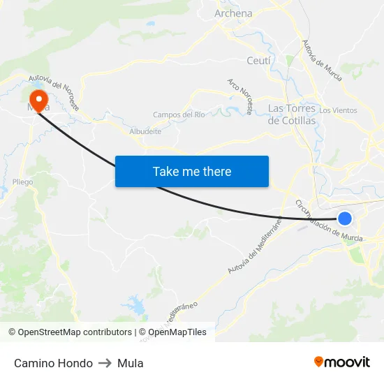 Camino Hondo to Mula map