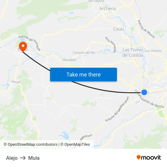Alejo to Mula map