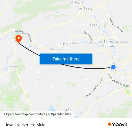 Javalí Nuevo to Mula map