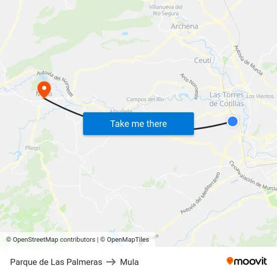 Parque de Las Palmeras to Mula map