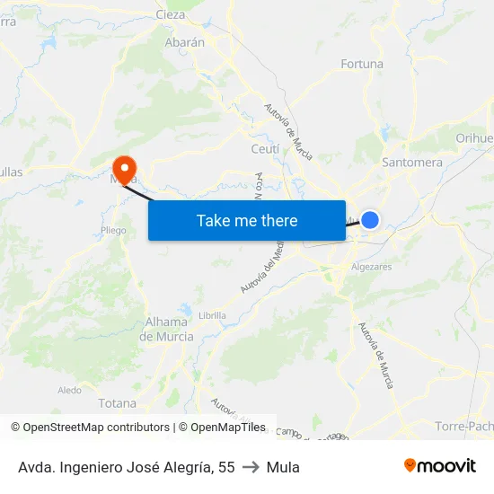Avda. Ingeniero José Alegría, 55 to Mula map
