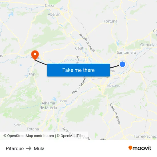 Pitarque to Mula map