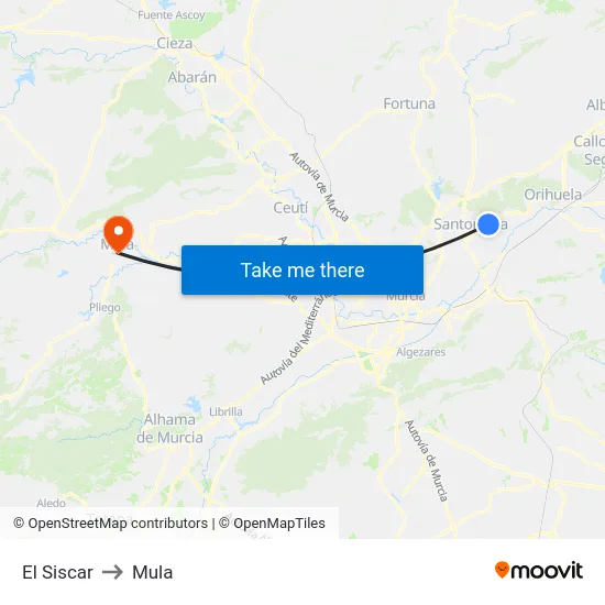 El Siscar to Mula map