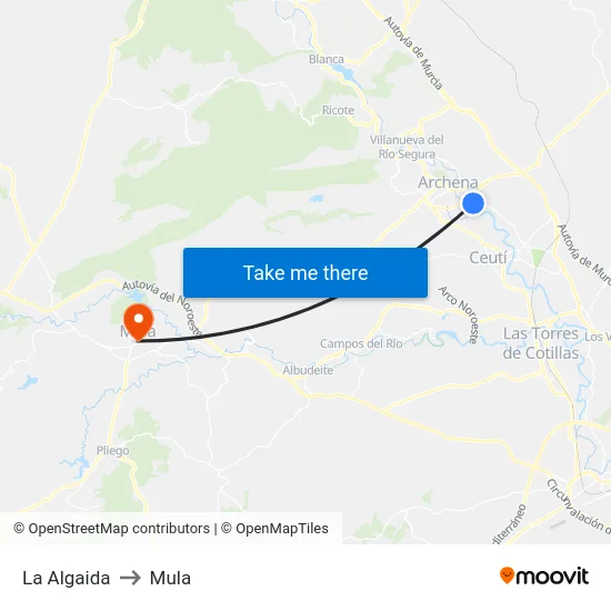 La Algaida to Mula map