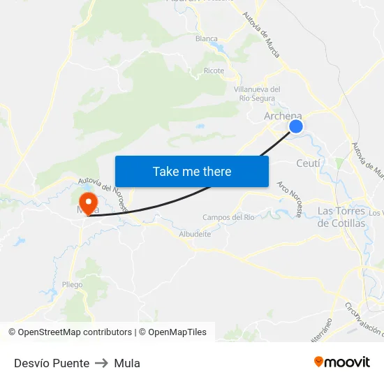 Desvío Puente to Mula map