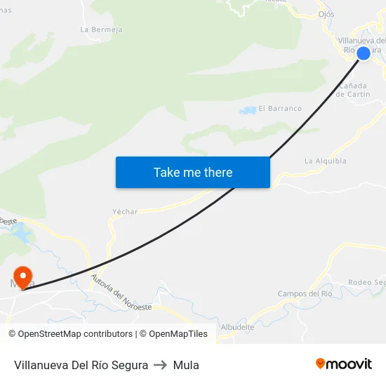 Villanueva Del Río Segura to Mula map