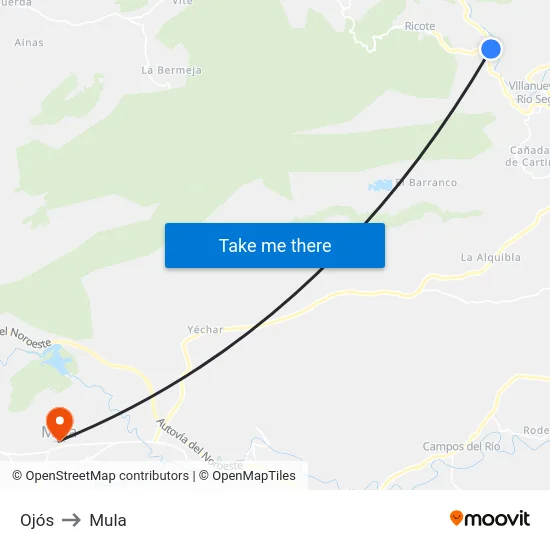 Ojós to Mula map