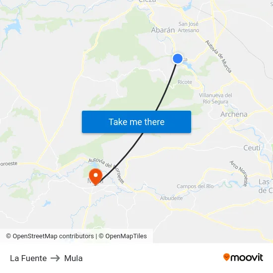 La Fuente to Mula map